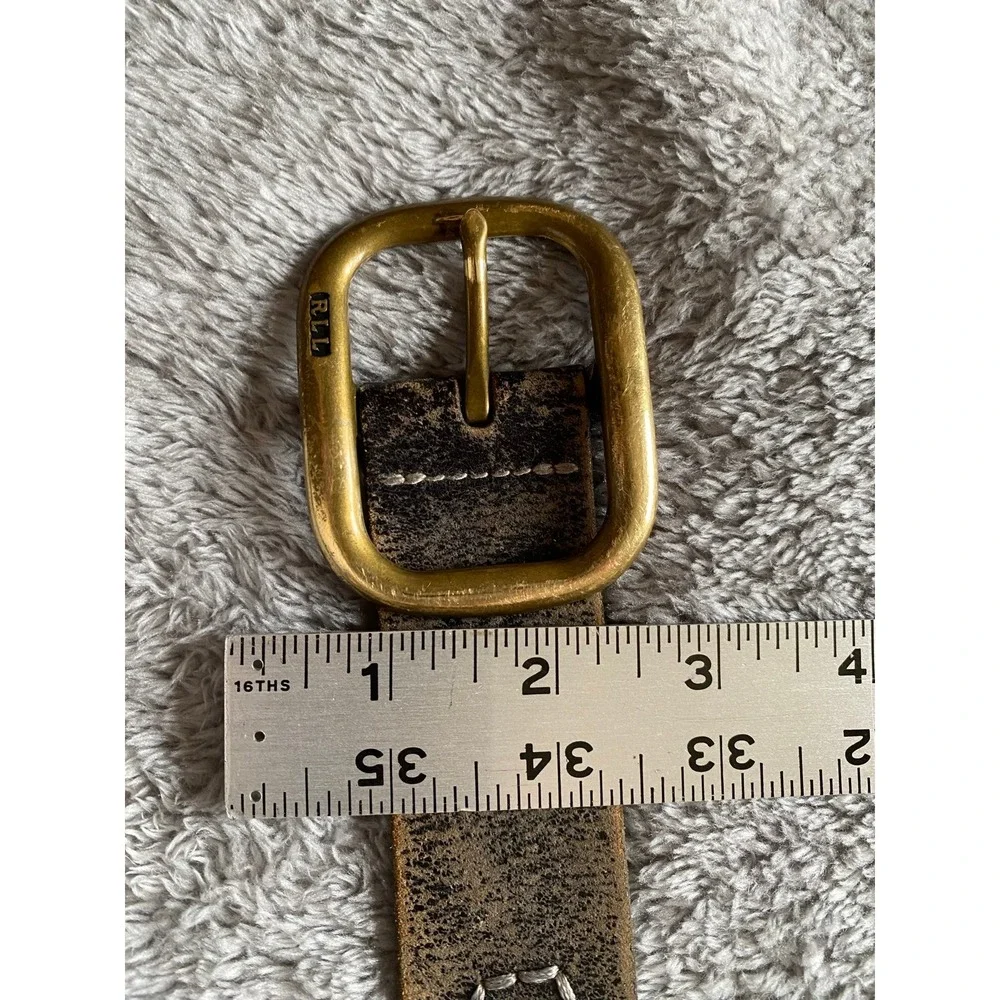 RLL Distressed Leather Studded Belt Ralph Lauren Vintage Brass Buckle Y2K
